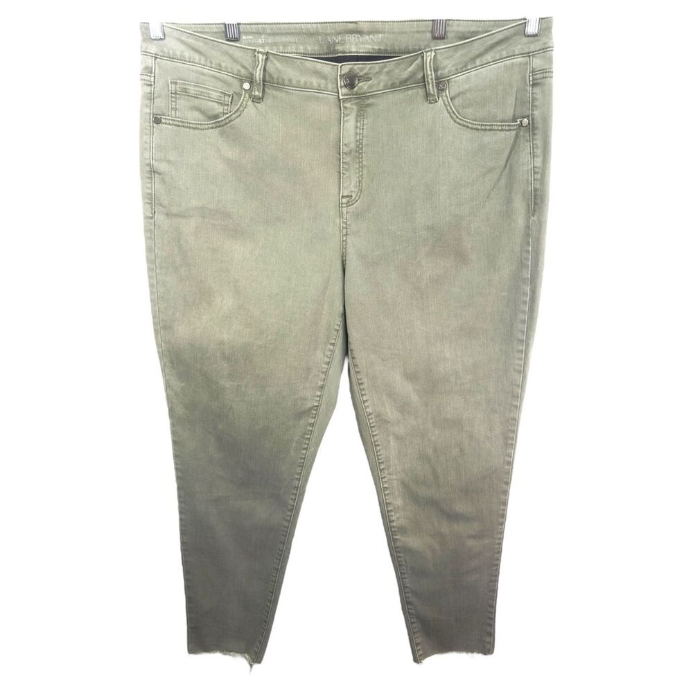 Lane Bryant Plus Size 18W Jeans Green Super Stretch Mid Rise‎ Ankle Raw Hem 741